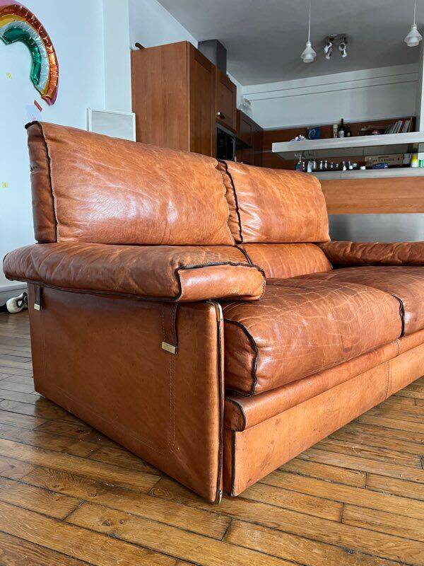 Brown leather sofa by Marco Milicich for Baxter Arcon, 1970s