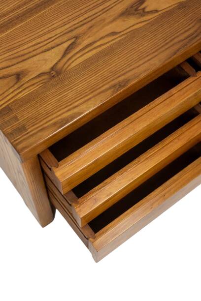 Pierre Chapo. Low chest of drawers in blond elm. Circa 1970.