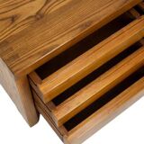 Pierre Chapo. Low chest of drawers in blond elm. Circa 1970.