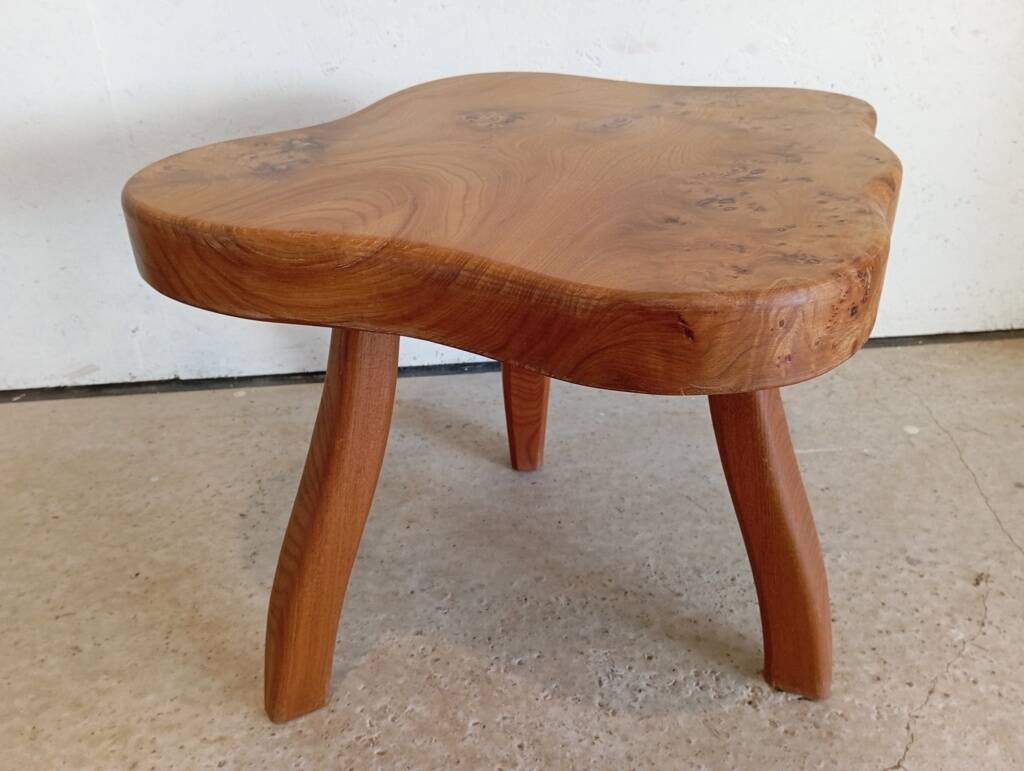Freeform elm burl tripod coffee table