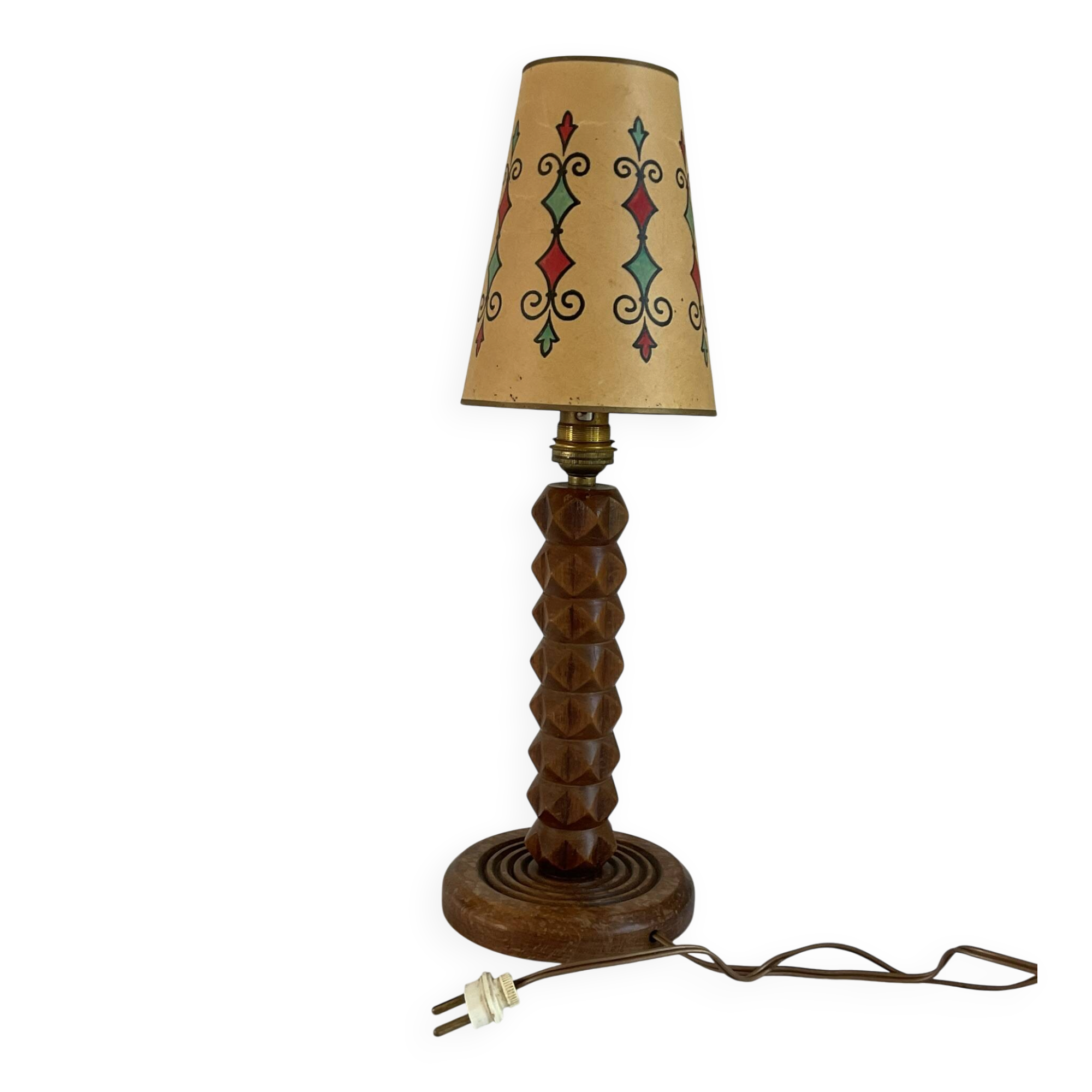 Vintage turned wooden lamp, in the style of Charles Dudouyt.
