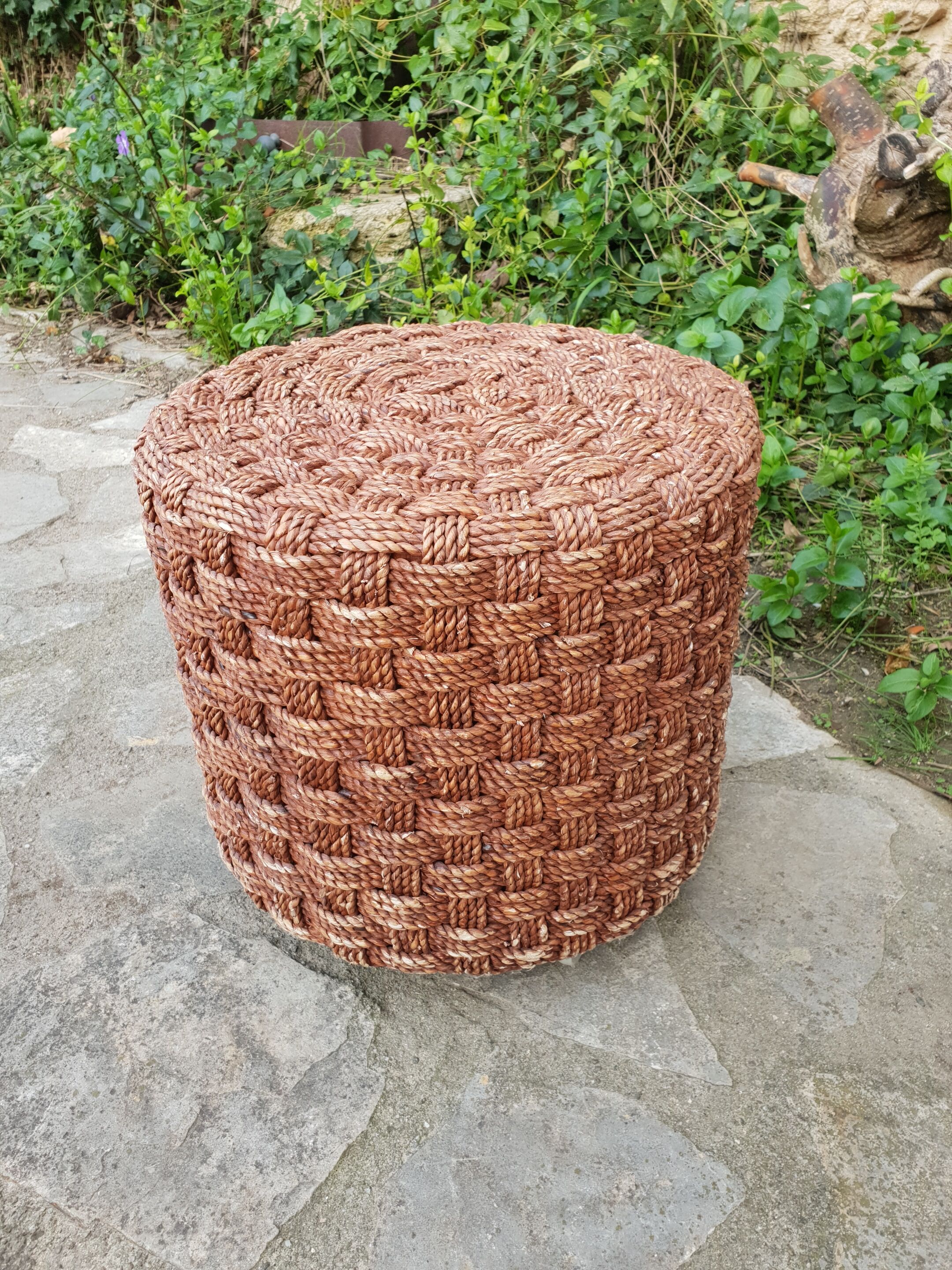 Vintage rope coffee table and stools