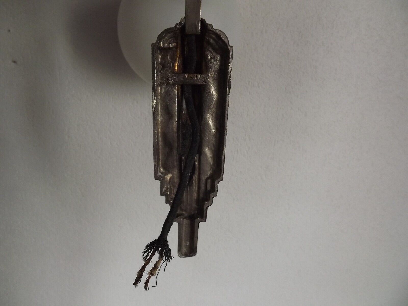 French art deco wall sconce silver metal with opaque glass ball shade 4101