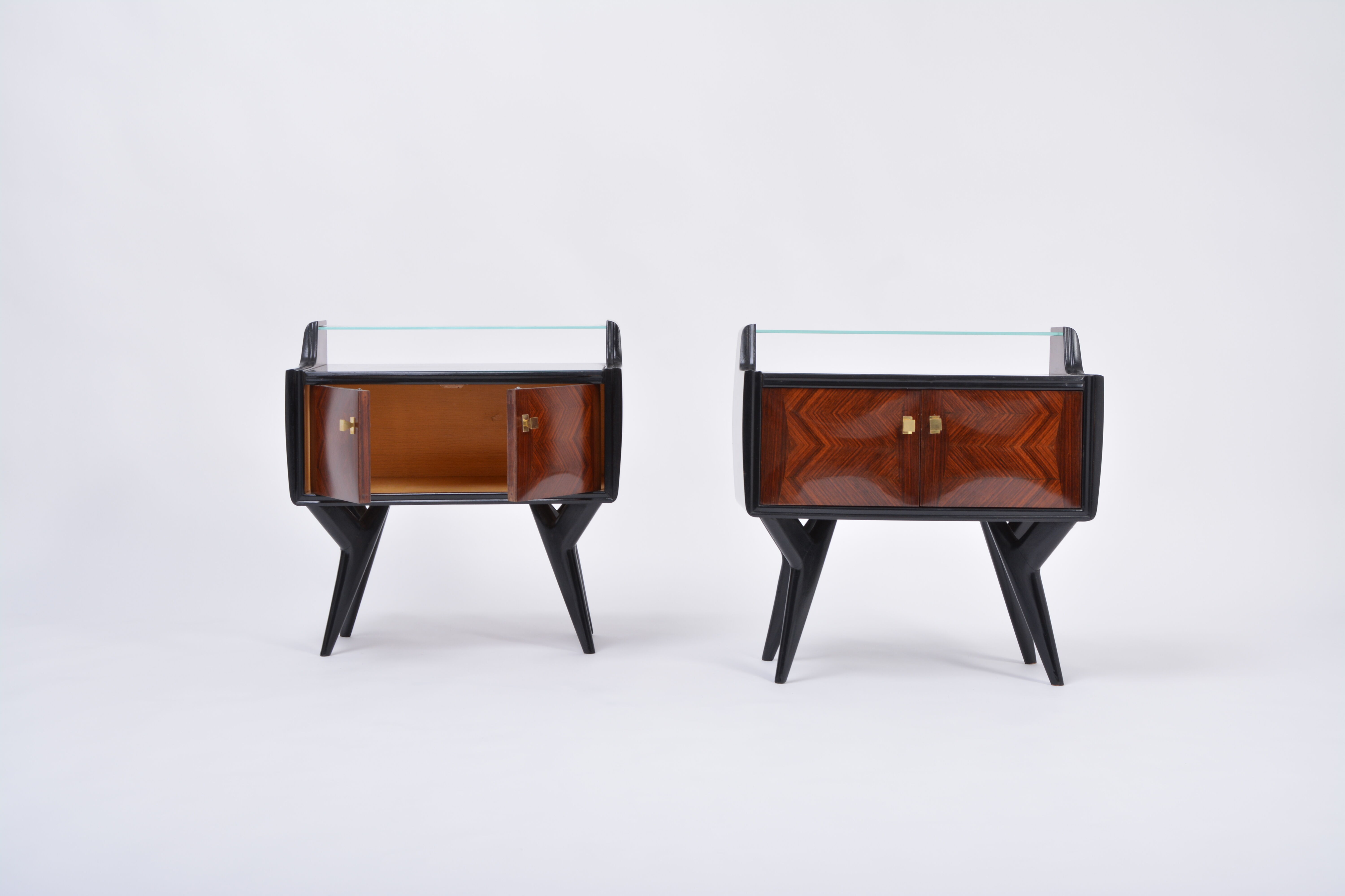 Pair of Italian Midcentury Nightstands with Sculptural Base