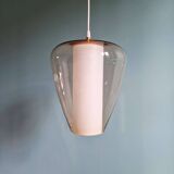Suspension scandinave en verre satiné blanc et verre transparent rose pâle, 1960