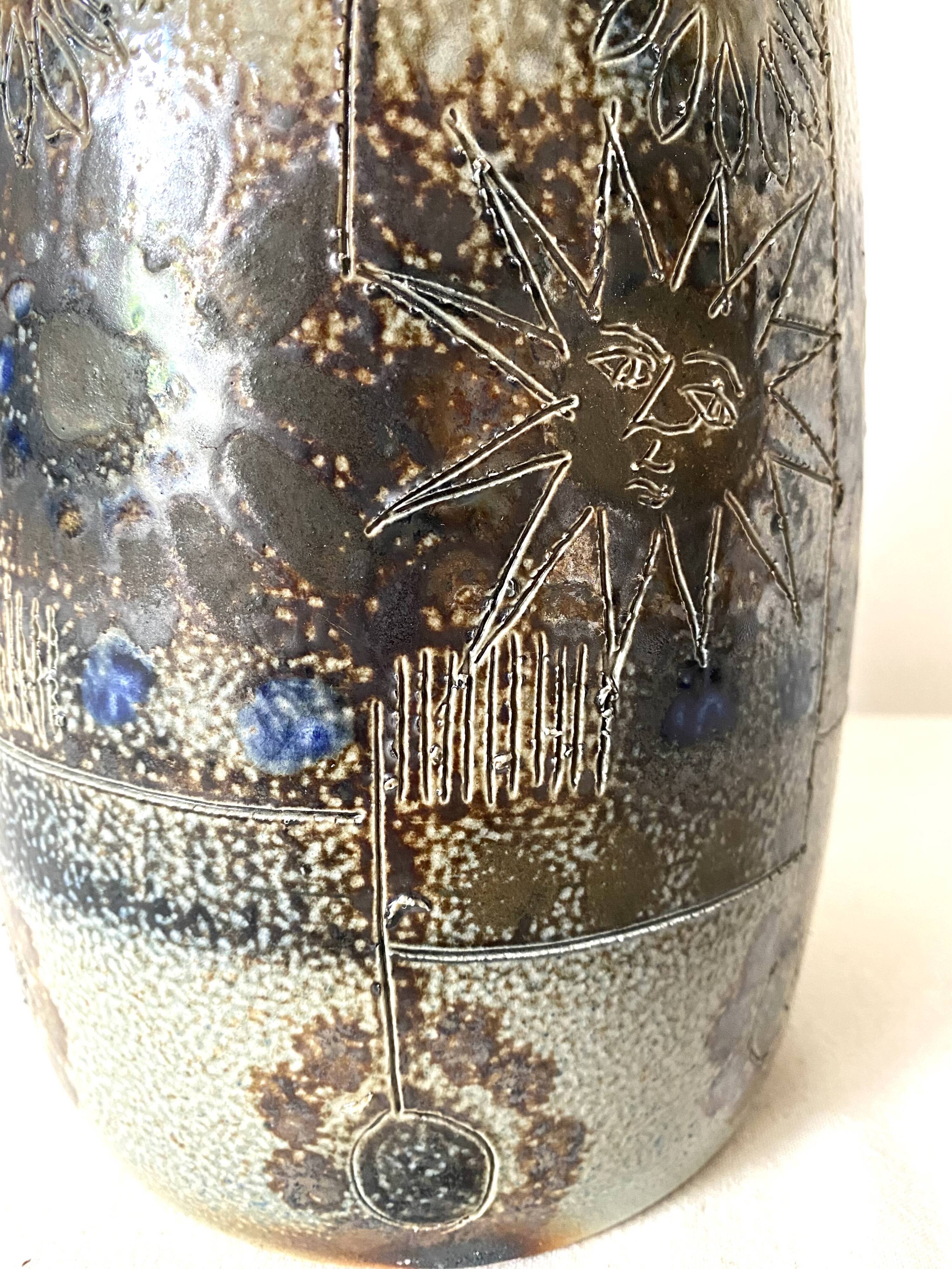 Large enamelled stoneware pitcher JC Courjault Kéraluc signed 31 cm, 1970s