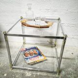 Square coffee table in chrome and gold metal