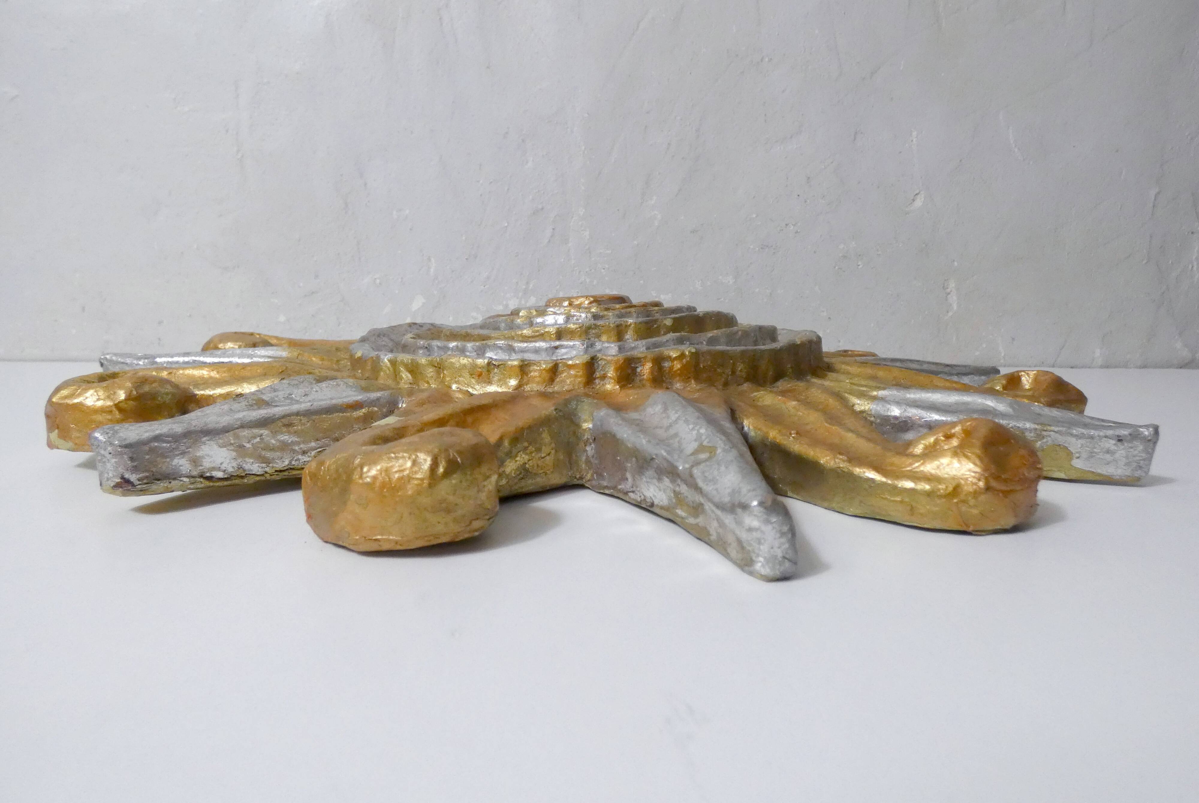 Vintage Gold and Silver Sun Relief Wall Sculpture