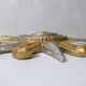 Sculpture murale relief Soleil or et argent Vintage