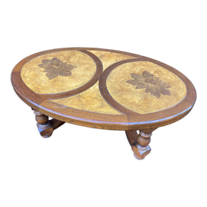 Table basse vintage bois - travertin