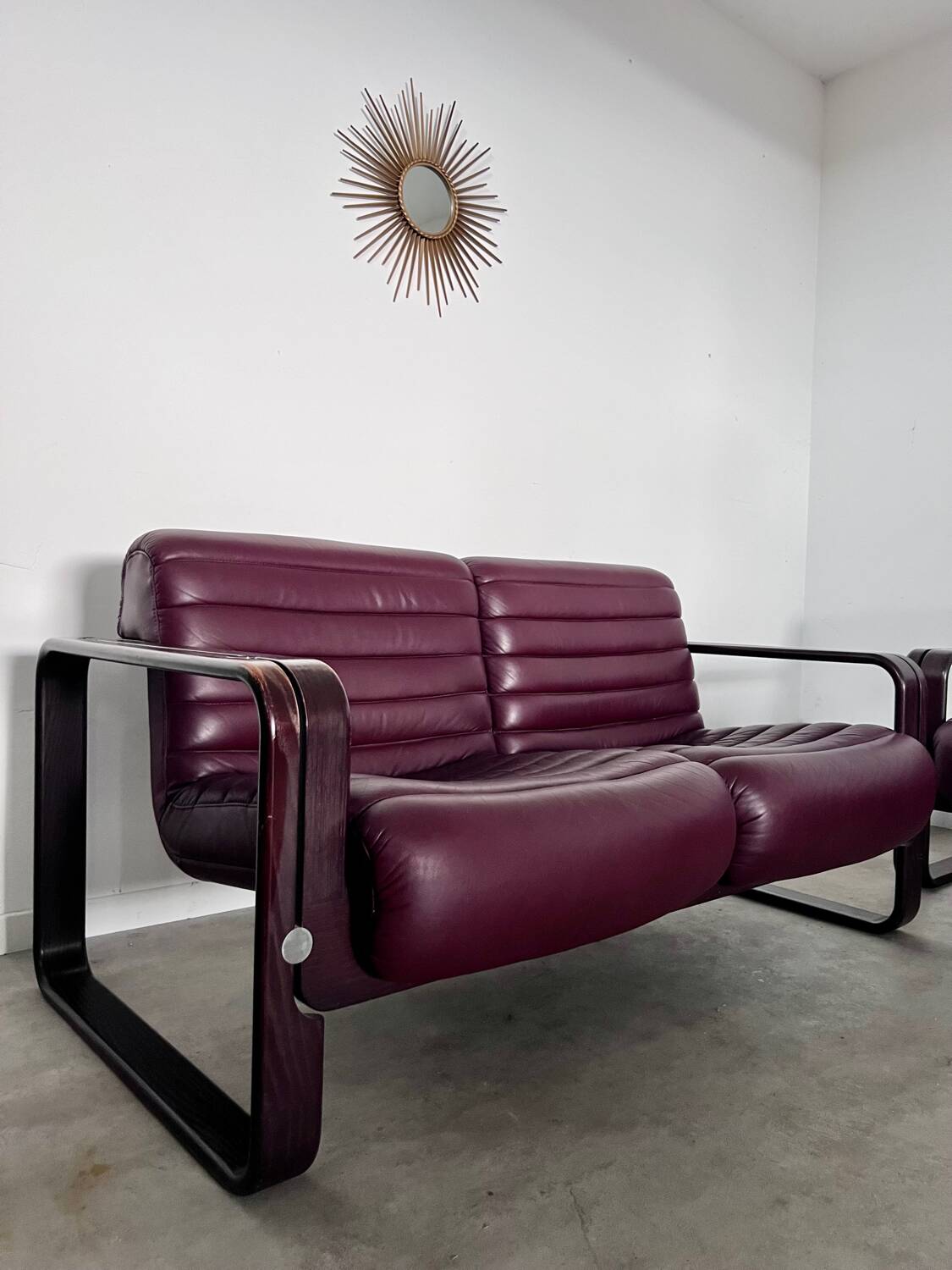 Sofa set and 2 vintage leather armchairs designed by Albert Stoll Giroflex 1970s
