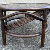 Round rattan and bamboo coffee table, vintage 1960