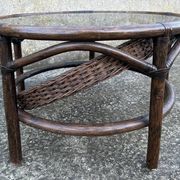 Round rattan and bamboo coffee table, vintage 1960