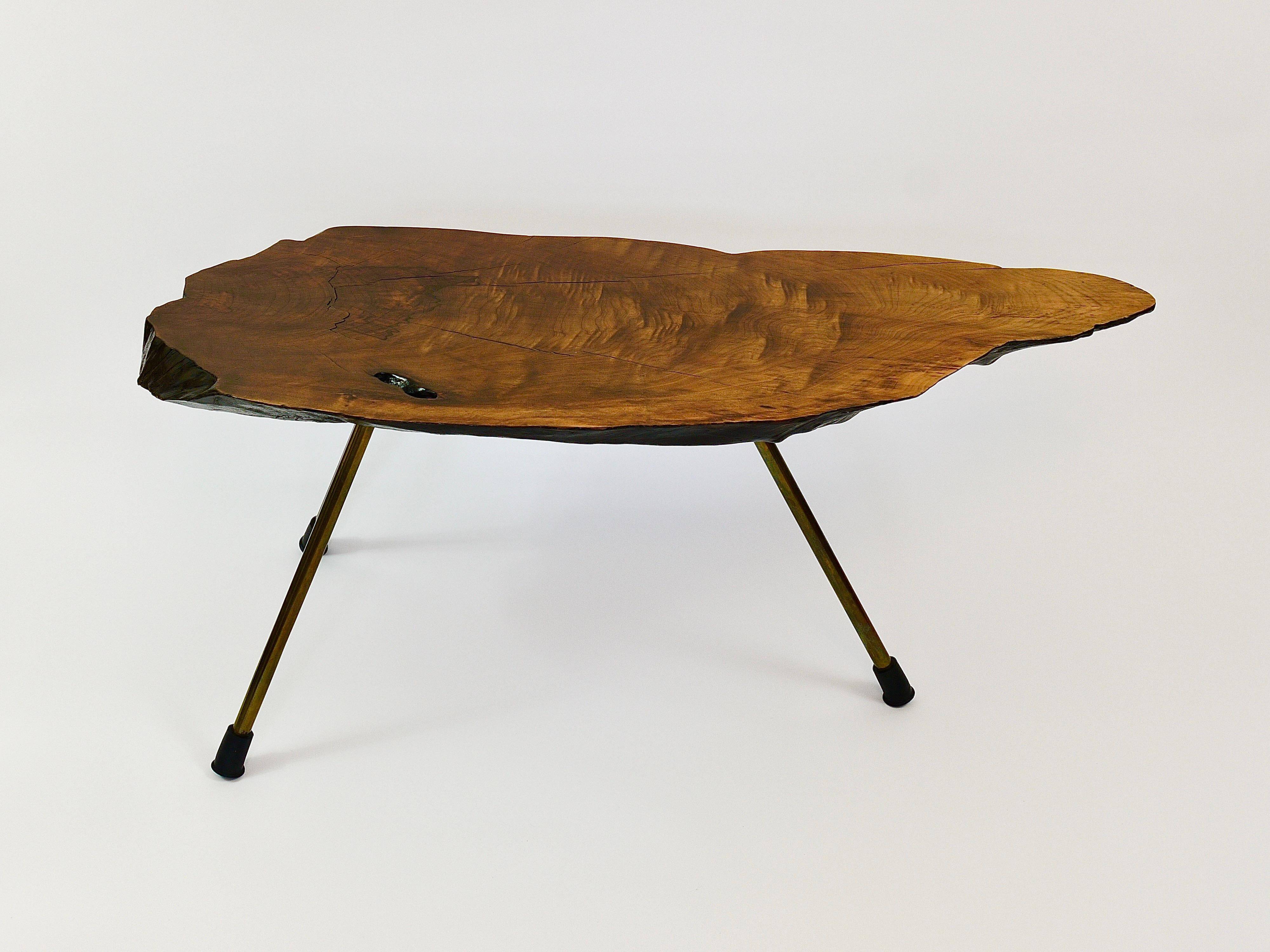 Original coffee table by Carl Aubock, large tree trunk in walnut from the mid-century, 1950s.