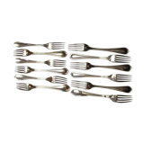 12 silver metal table forks from Christofle model "Spatours"