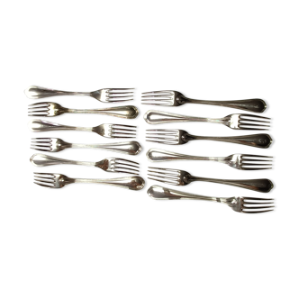 12 silver metal table forks from Christofle model "Spatours"