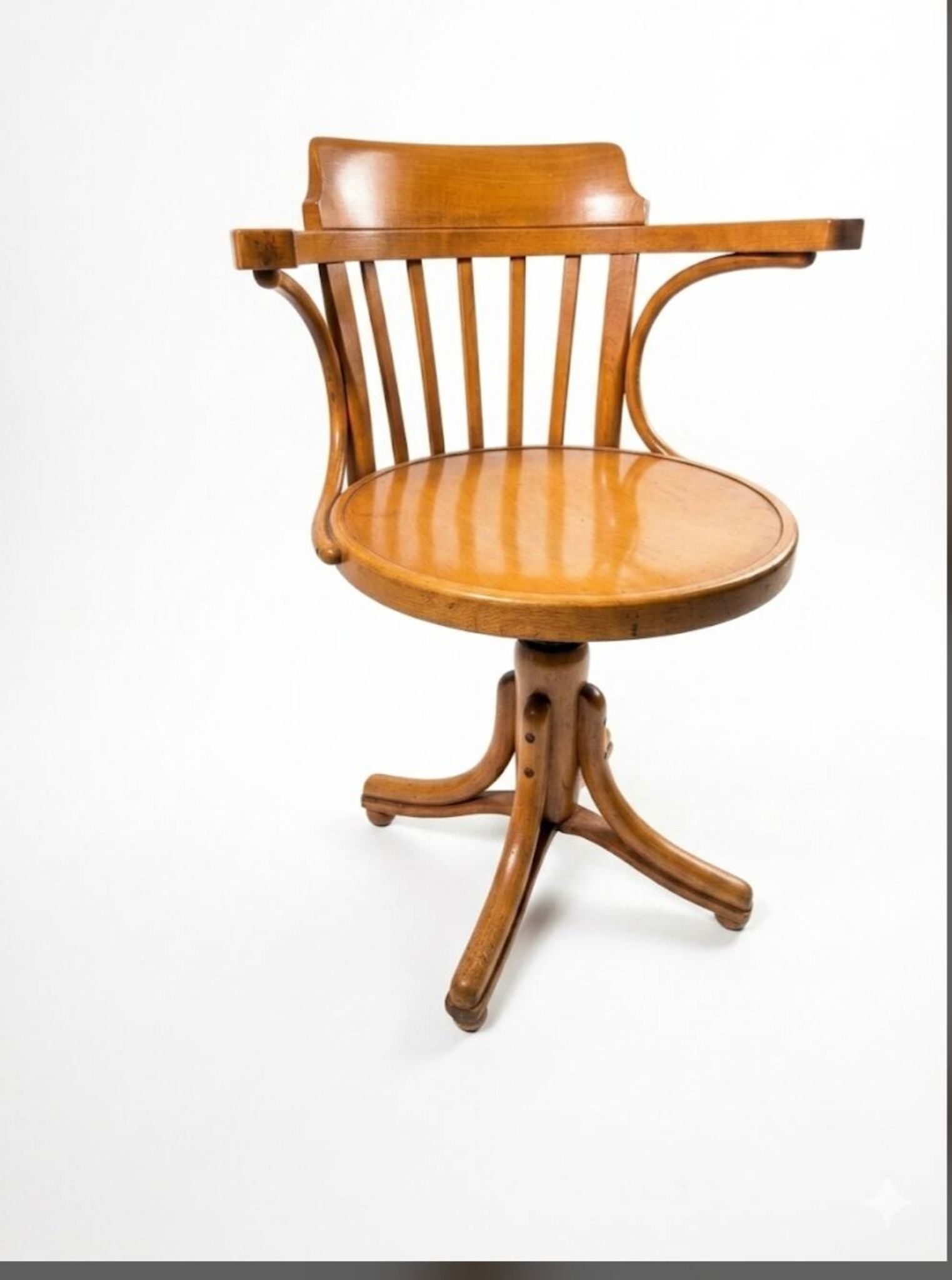 Swivel office chair in curved wood, 1950s