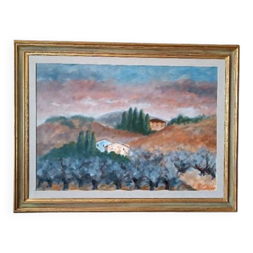 Large oil on canvas Marino Scardigli (1921-2005) - Tuscan landscape 124x94 cm