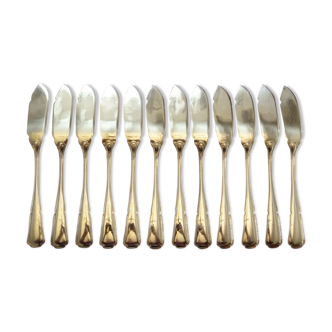 Set of 12 silver metal fish knives net model