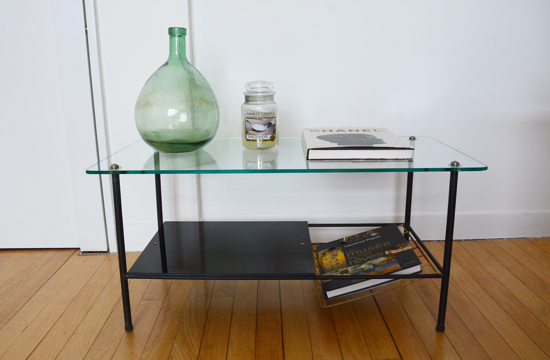 Glass coffee table door magazines 50s