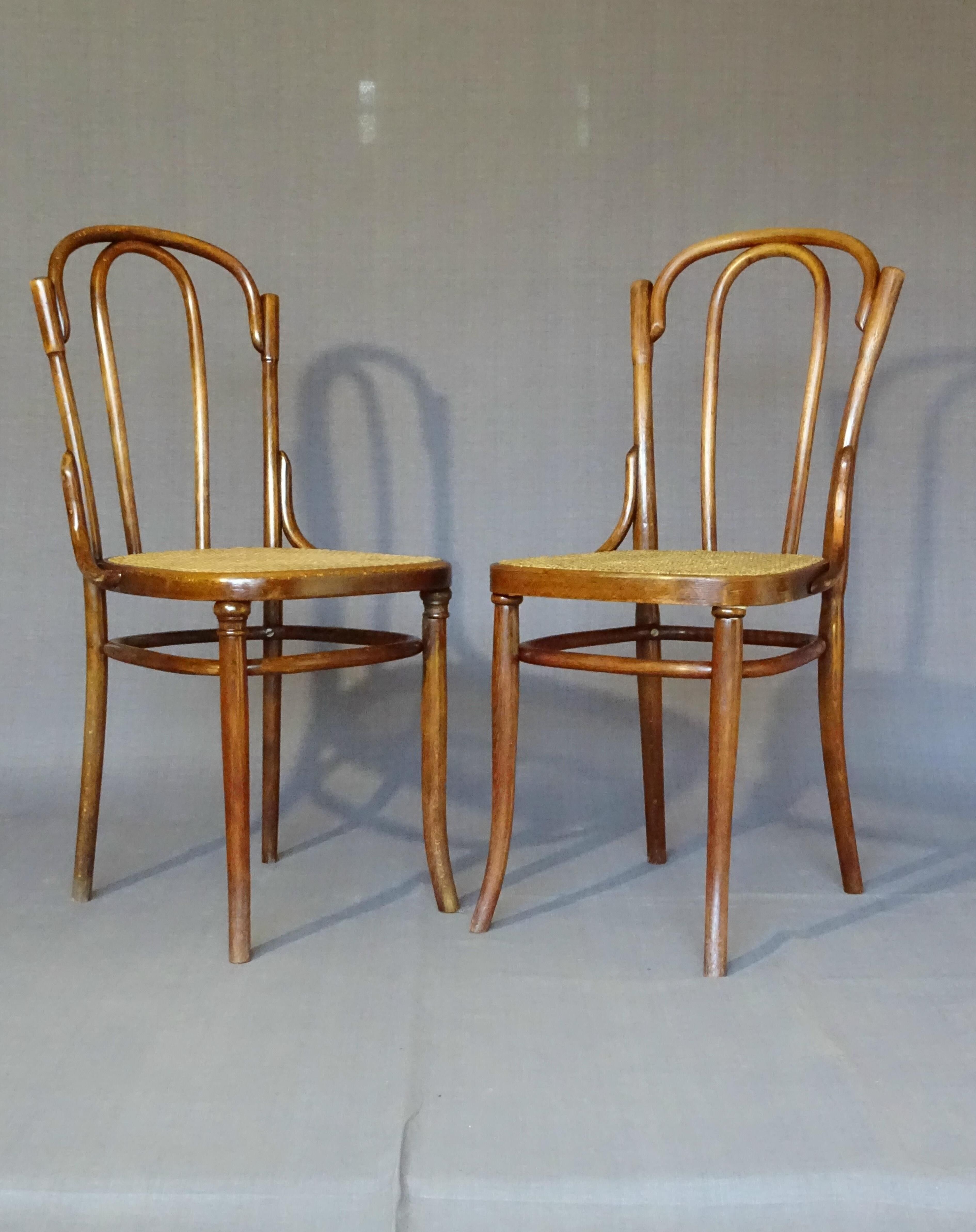 Fake pair of Kohn and Turpe tanned bistro chairs, circa 1900,