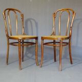 Fake pair of Kohn and Turpe tanned bistro chairs, circa 1900,