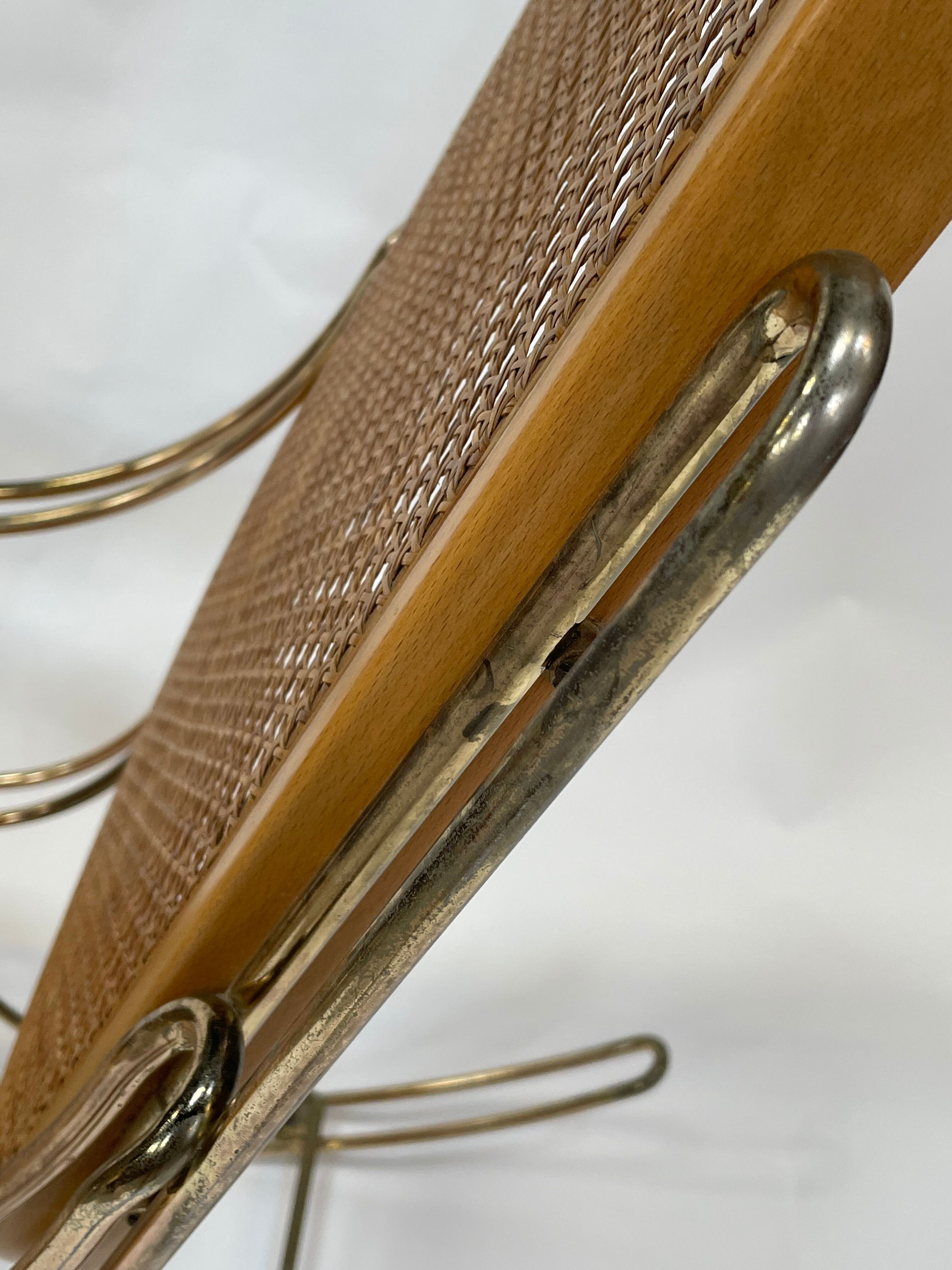 Vintage brass curved wooden rocking chair design