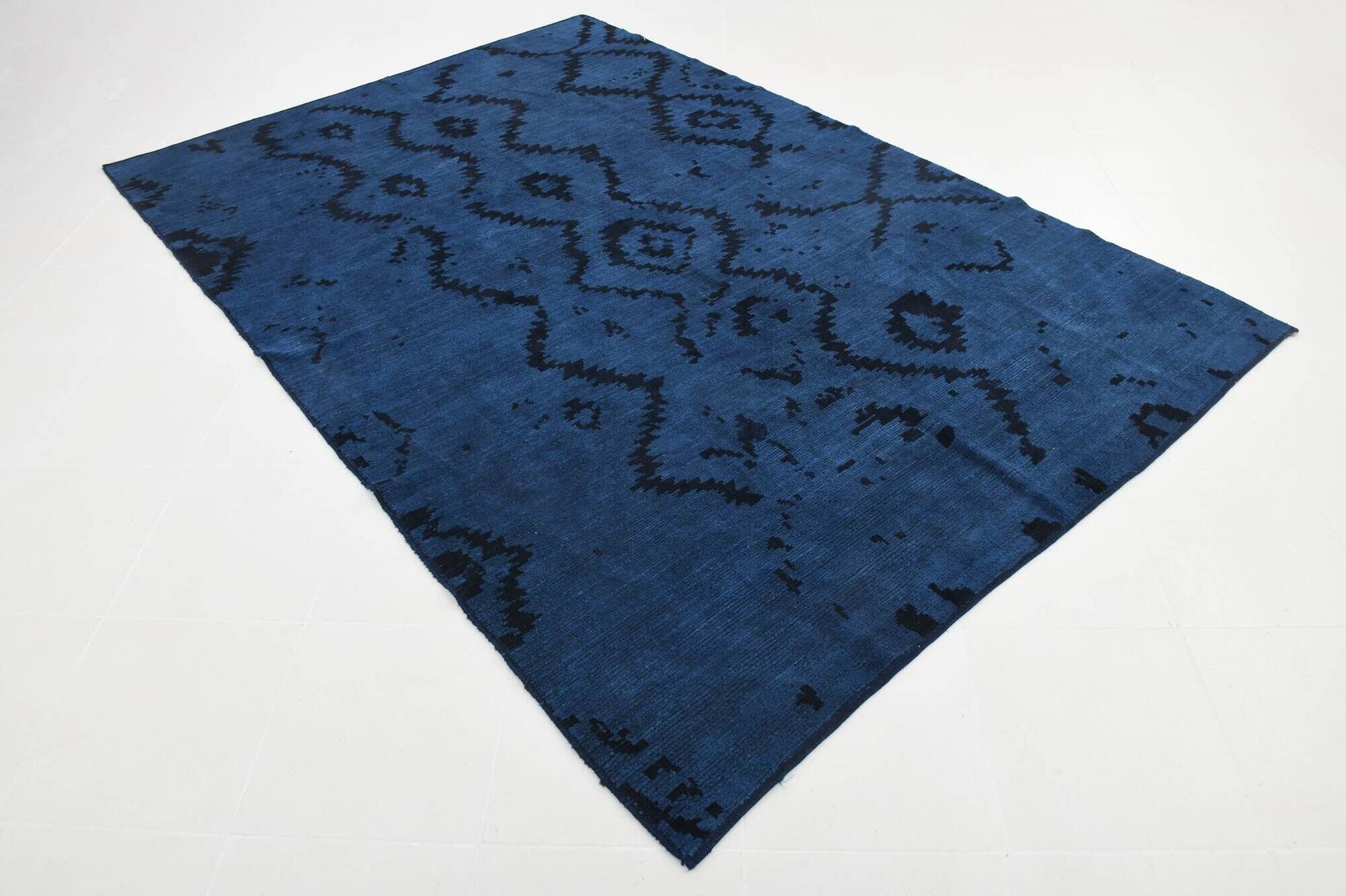 7x10 Midnight Blue Anatolian Wool Vintage Carpet, 204x296 Cm