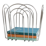 Vintage chrome-plated metal basket in Space Age 1980s design – silver storage for magazines, throws, 37x42x34 cm