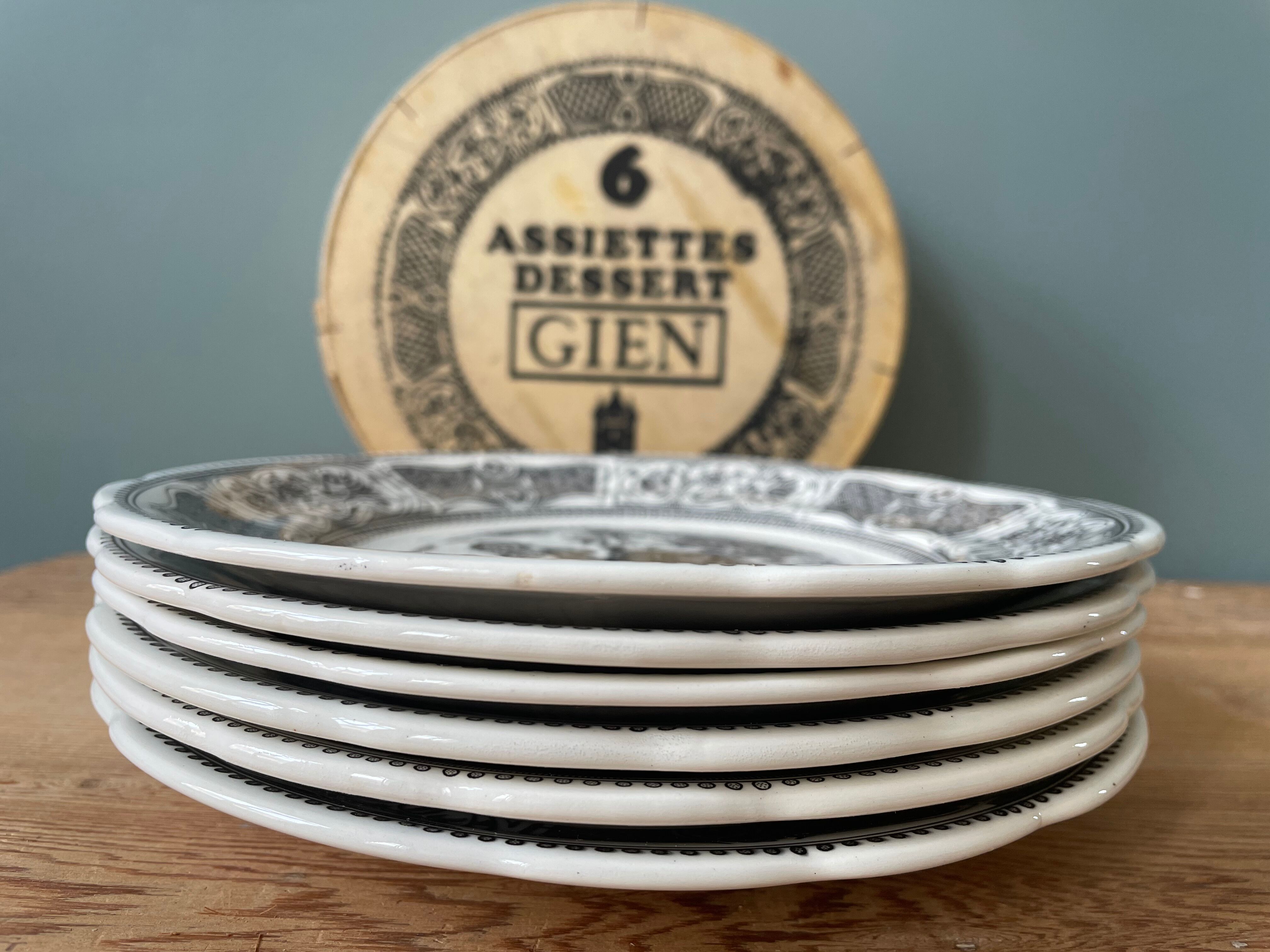 Box of 6 dessert plates in Gien earthenware, "the language of flowers"