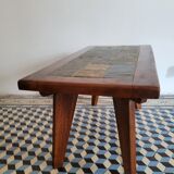Brutalist coffee table wood and slate