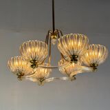 Venetian chandelier in colourless Murano glass and brass, circa 1940.