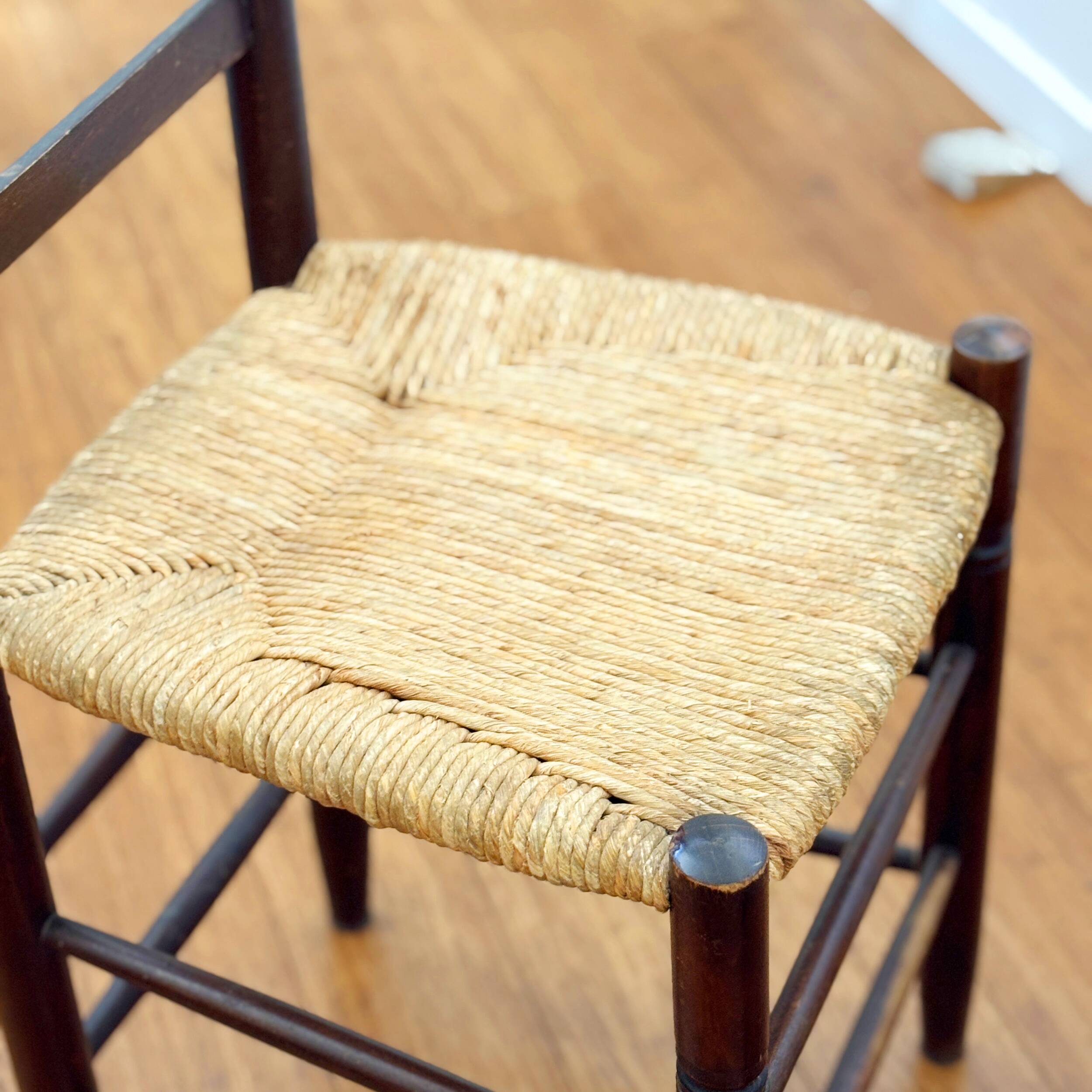 Pair of antique rush-seated chairs in solid wood – France, mid-20th century