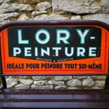 Ancien présentoir de peintures Lory avec plaque émaillée double face