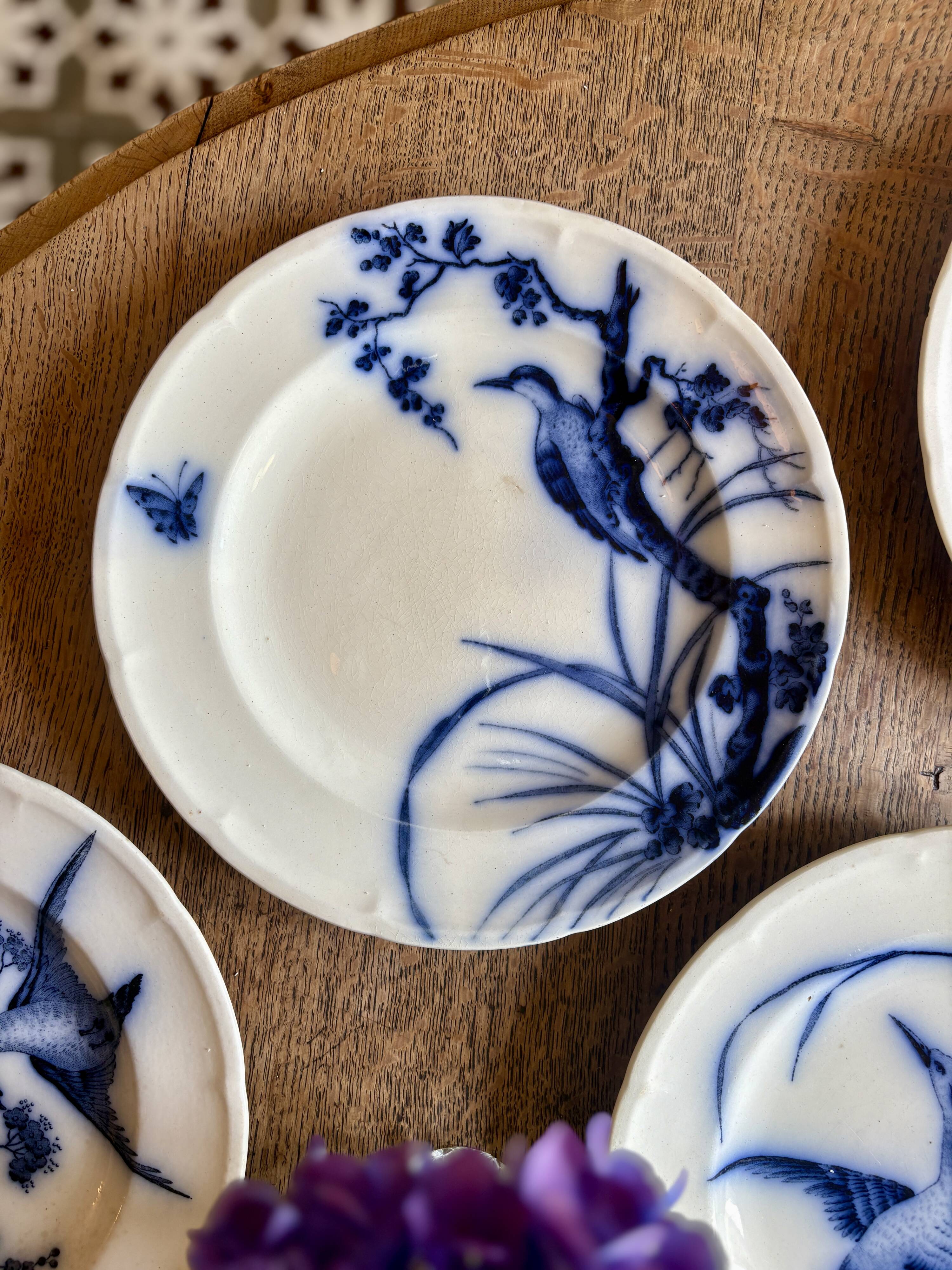 Set of 6 flat ironstone plates - Japanese Model 2 from Longwy