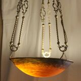 Large glass paste and brass chandelier in Art Deco style.