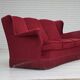 1960s, Danish 3-seater curved sofa, red furniture velour