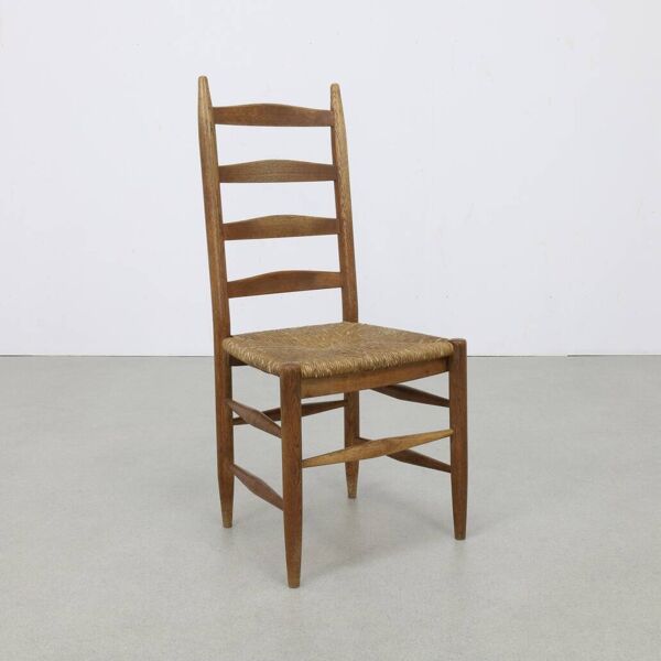 3x Chaises Échelle en Chêne et Rush, 1960s