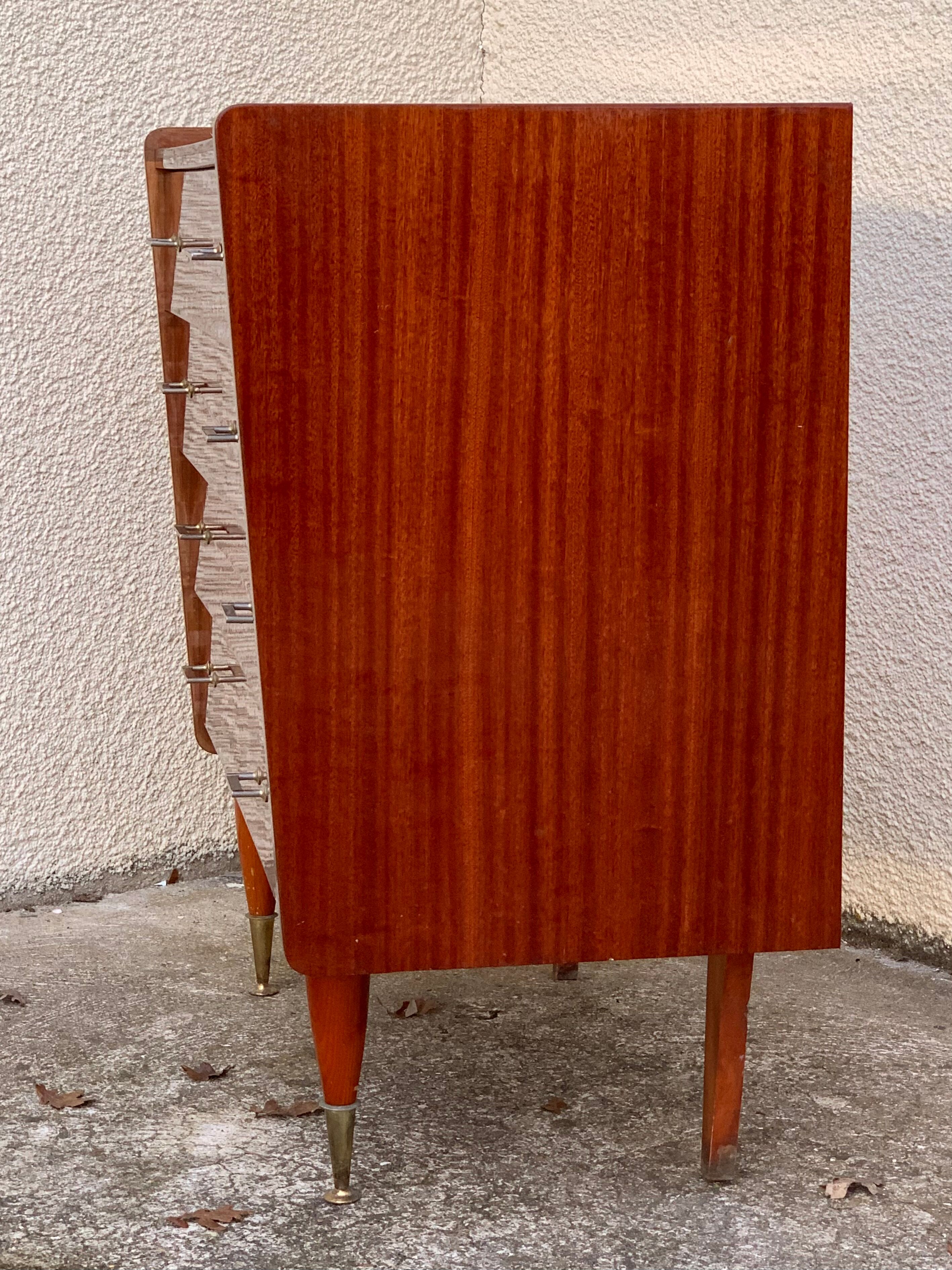 Vintage varnished teak chest of drawers 1970