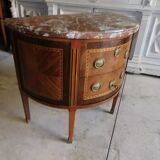 Commode demi lune en marqueterie 2 tiroirs plateau marbre fin du xix ème siecle