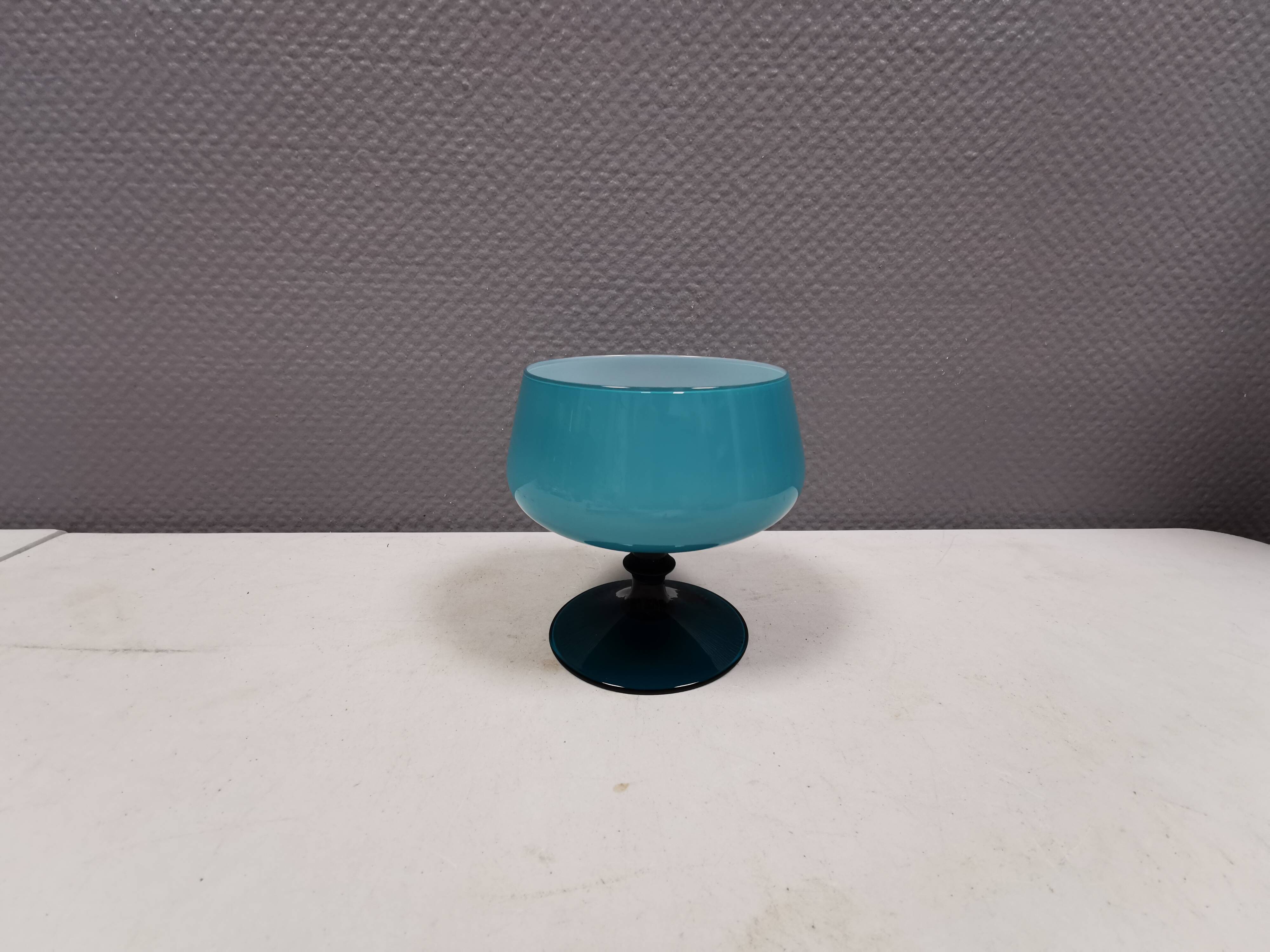Vintage turquoise glass pedestal bowl Carlo Moretti Italy 1960s