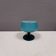 Vintage turquoise glass pedestal bowl Carlo Moretti Italy 1960s