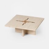 Coffee table by Paul Kingma in travertine with marble and brass inlay, 1980