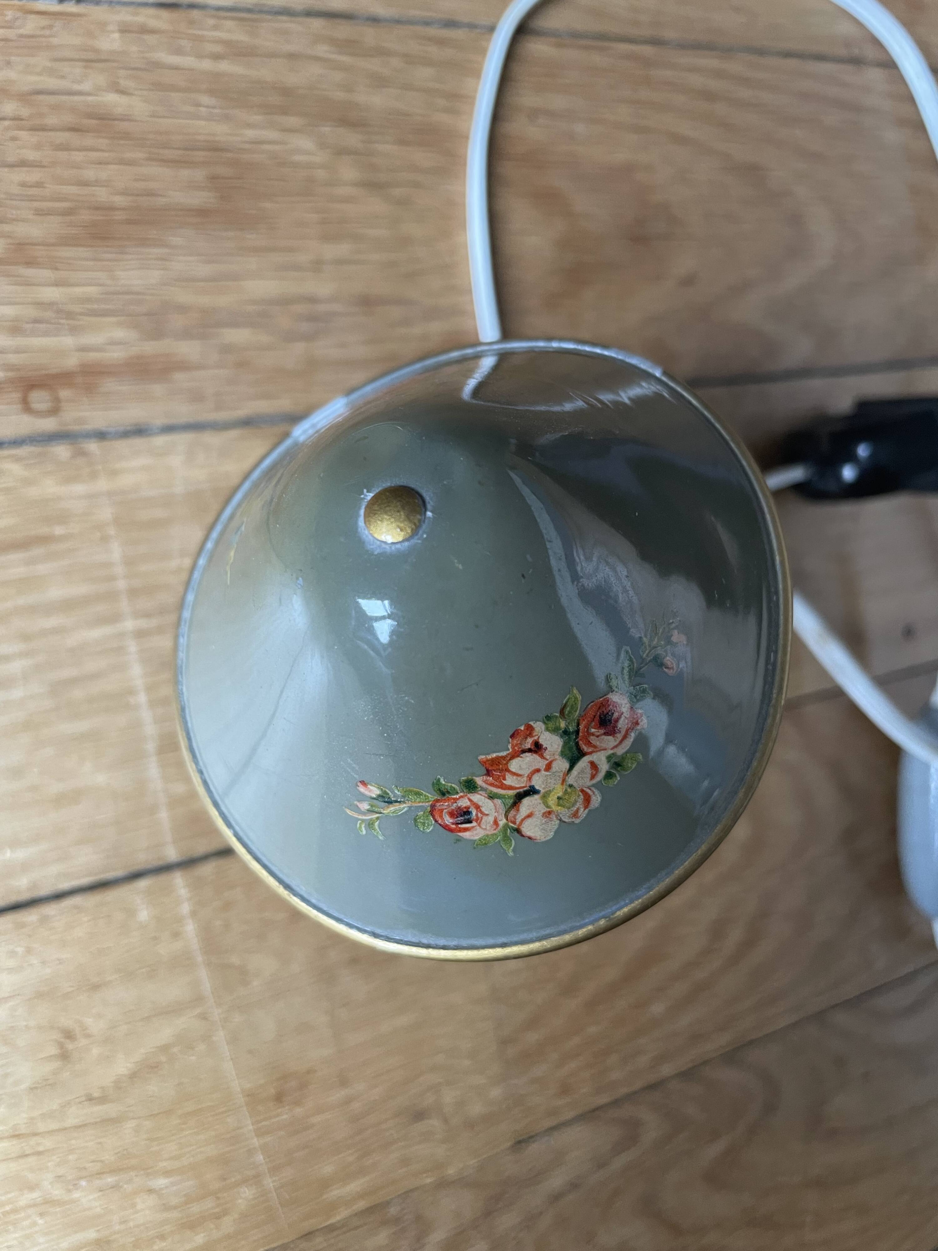 Small bedside lamp with clip, vintage painted flowers