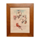 Lithograph birds signed 1996 in beautiful frame in magnifying glass 82xx50
