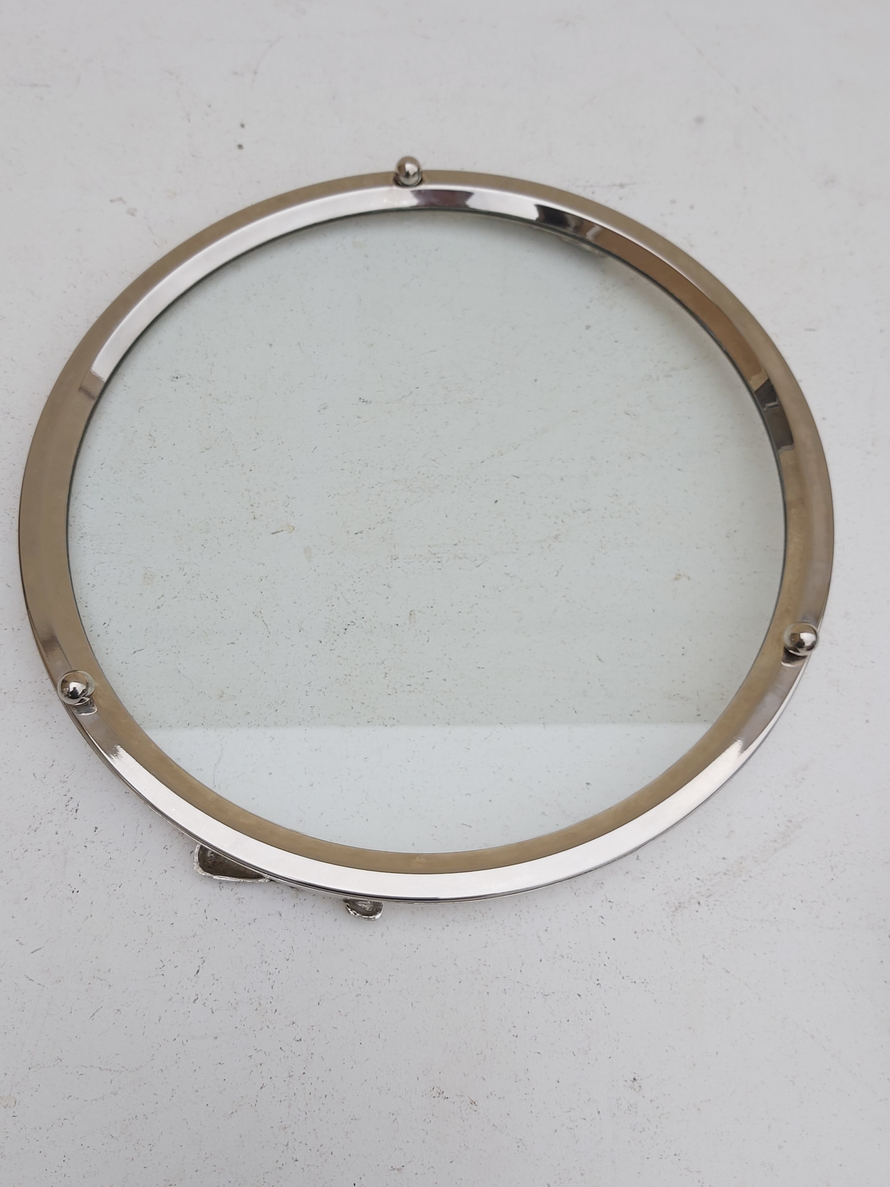Round tray silver metal 70s