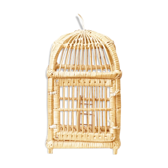 Cage à oiseaux rotin et osier vintage