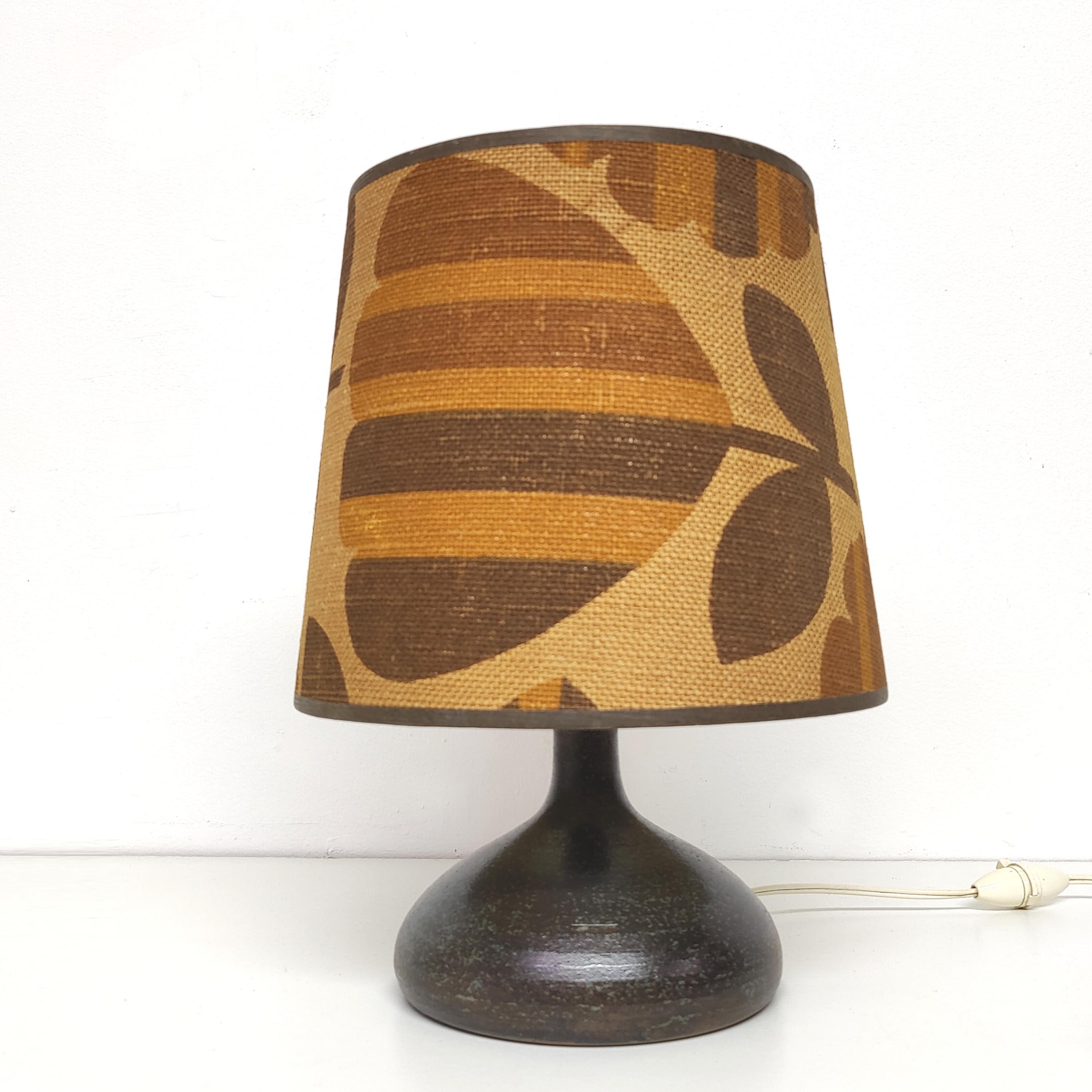 Vintage ceramic lamp signed F. Comte lampshade flowers