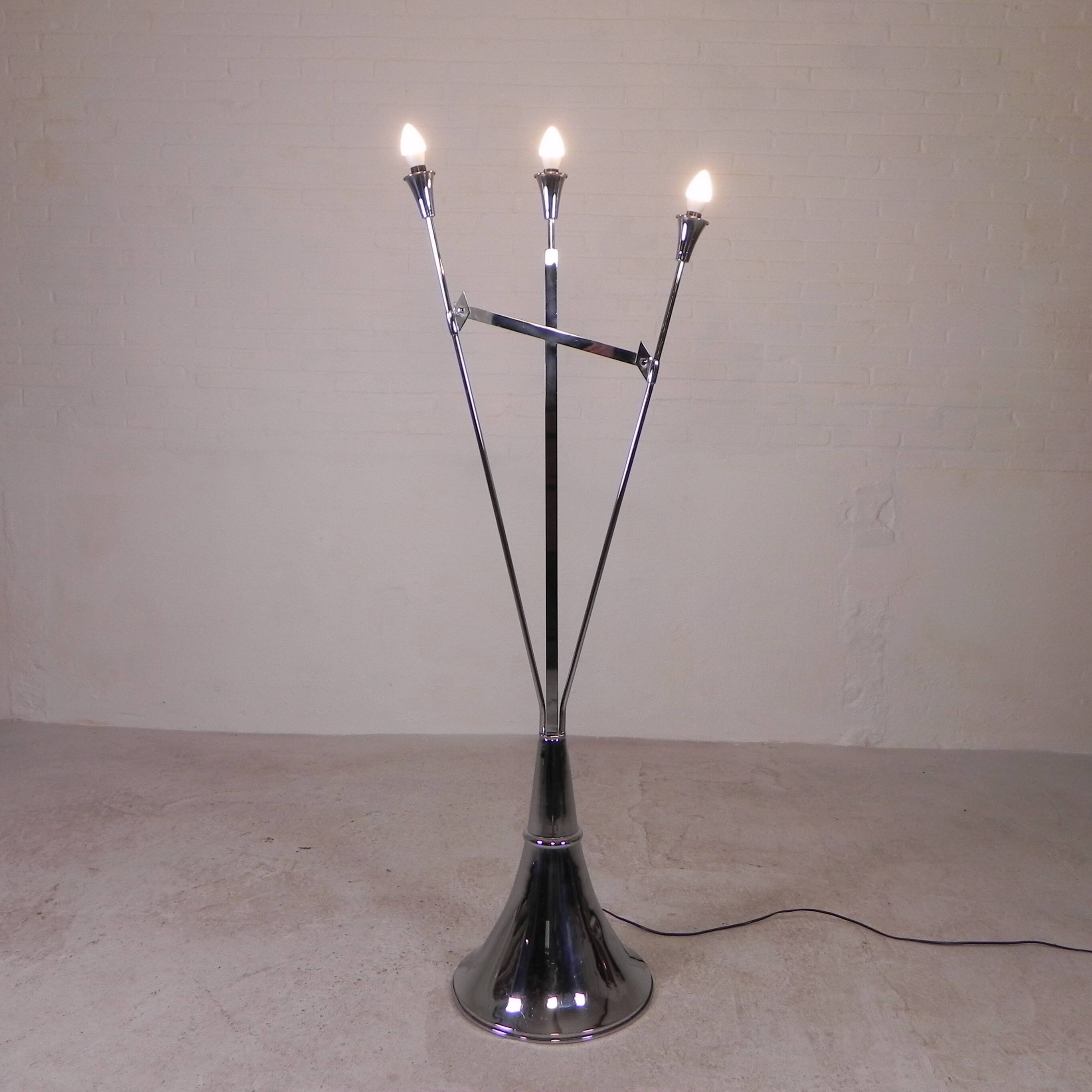 Standing chrome lamp in Art Deco style, Jules Dewaele Brussels, 1950