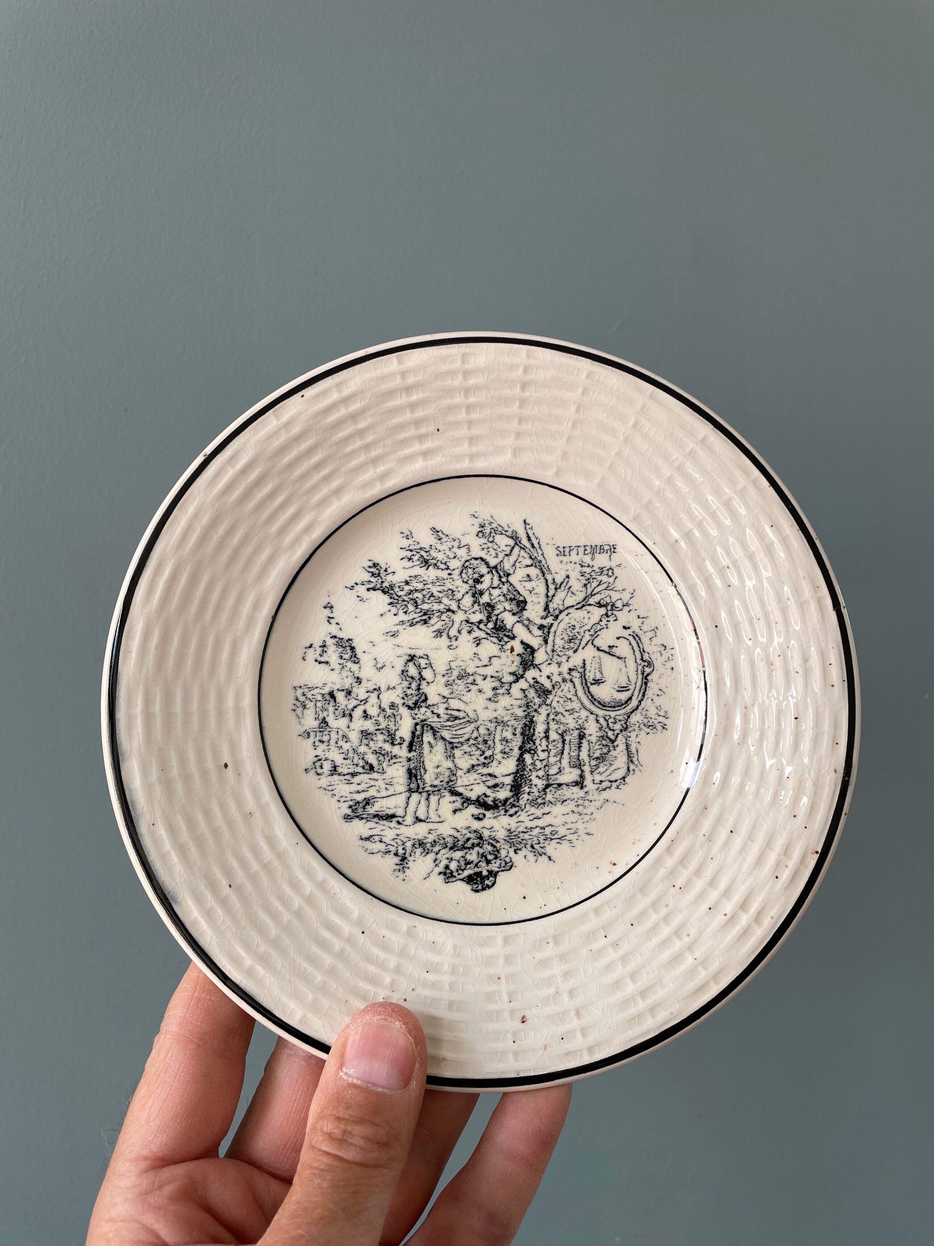 Lot de 12 petites assiettes Digoin Sarreguemines, « Les Mois »